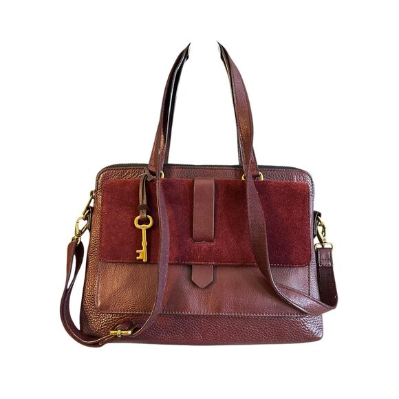 Fossil Kinley Leather Satchel NWOT Red Claret Crossbody - Picture 1 of 15